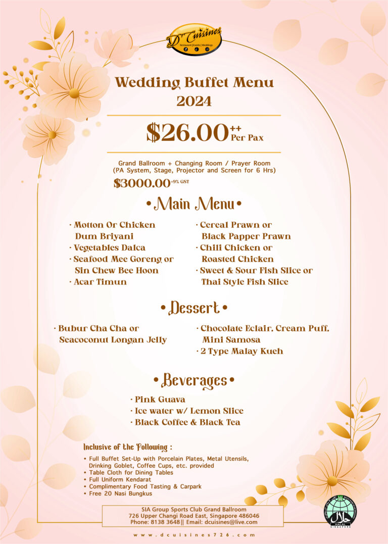 Wedding Menu Dcuisines Singapore