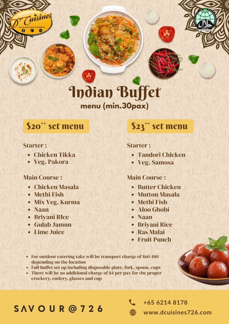 Indina Catering Menu Dcuisines Singapore